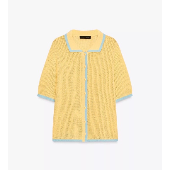 Zara Sweaters - Zara Yellow and Blue Knit Polo Button-Up Cardigan Top Size L